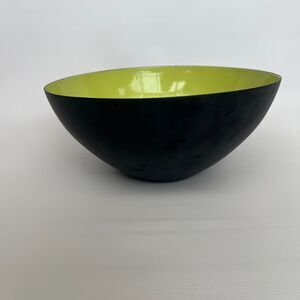 Mid Century Modern Danish Krenit Bowl 25 cm Black & Lime Green Enamel